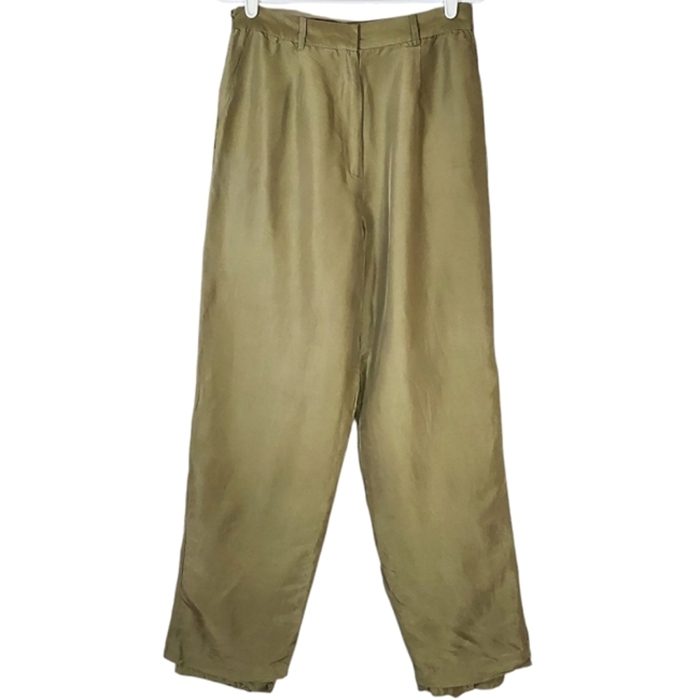 7380 * Mel & Lisa 100% Silk Pants Olive Green Size 10